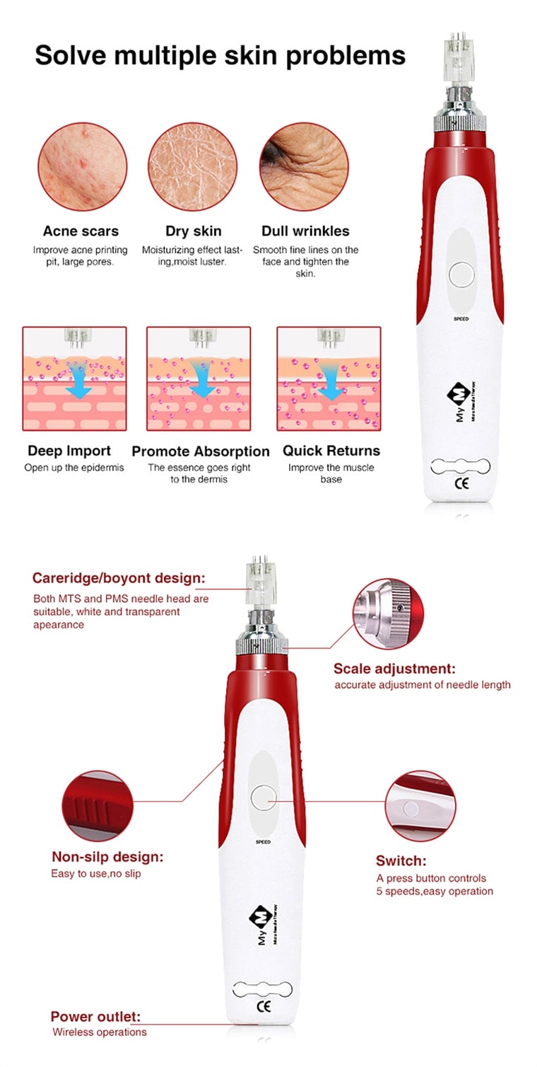 Mihoji Eliminación de arrugas Rejuvenecimiento de la piel Aguja de microagujas de alta calidad Derma Microneedling Pen para salón de belleza