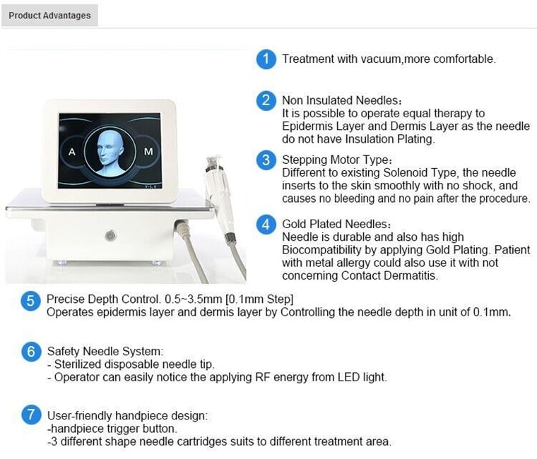 Máquina facial de rejuvenecimiento de la piel RF MicroNeedle