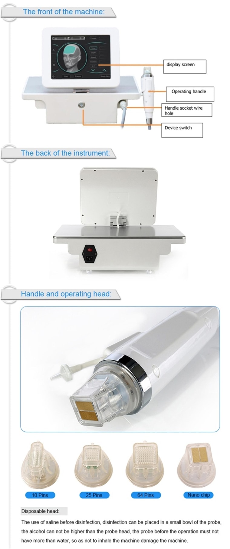 Máquina facial de rejuvenecimiento de la piel RF MicroNeedle